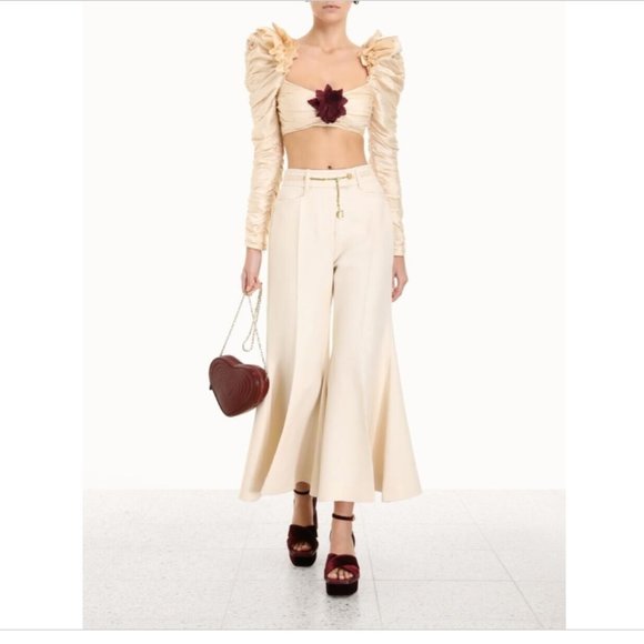 Zimmermann Pants - Zimmermann Kaleidoscope Flared Cropped Pants with Belt